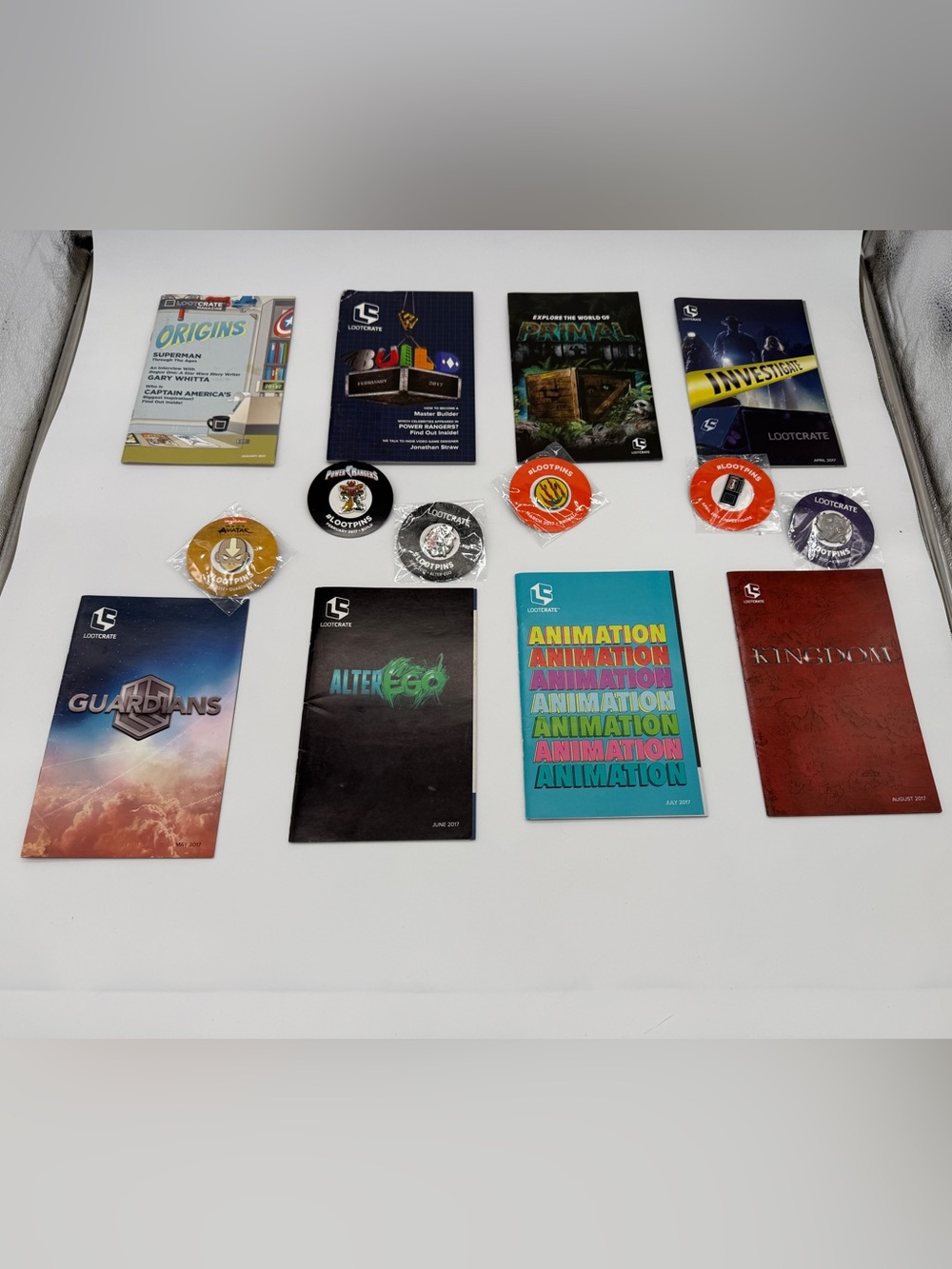 Loot Crate Magazine January - August 2017 with 6 of 8 Pins